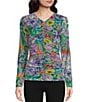 Color:Multi - Image 1 - Johnny Was Daphne Mesh Knit Floral Print Crew Neck Long Sleeve Tee