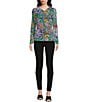 Color:Multi - Image 3 - Johnny Was Daphne Mesh Knit Floral Print Crew Neck Long Sleeve Tee