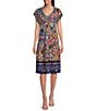 Color:Multi - Image 1 - Demarne Abstract Print Knit Jersey V-Neck Short Sleeve Midi Tiered Dress