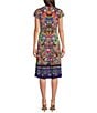 Color:Multi - Image 2 - Demarne Abstract Print Knit Jersey V-Neck Short Sleeve Midi Tiered Dress