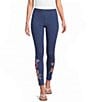 JOHNNY WAS Embroidered Floral Hem Pull-On Knit Leggings - Image 1