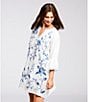 JOHNNY WAS Embroidered Linen Split V-Neck 3/4 Ruffle Sleeve Dress, Color:White - Image 5