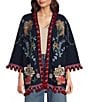 JOHNNY WAS Embroidered Open Front Long Sleeve Tassel Kimono, Color:Blue Nights - Image 1