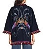 JOHNNY WAS Embroidered Open Front Long Sleeve Tassel Kimono, Color:Blue Nights - Image 2
