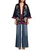 JOHNNY WAS Embroidered Open Front Long Sleeve Tassel Kimono, Color:Blue Nights - Image 3