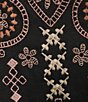 Color:Black - Image 3 - Faye Embroidered Linen Split V-Neck 3/4 Kimono Sleeve Flounce Hem Shift Dress