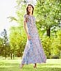 Color:Multi - Image 3 - Floral Print Mesh Knit Crew Neck Short Sleeve A-Line Maxi Dress