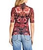 JOHNNY WAS Floral Print Mesh Knit Mock Neck Elbow Sleeve Top, Color:Scilla - Image 2