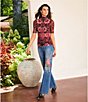 JOHNNY WAS Floral Print Mesh Knit Mock Neck Elbow Sleeve Top, Color:Scilla - Image 4