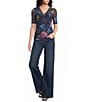 JOHNNY WAS Floral Print Mesh V-Neck Short Sleeve Top - Image 4