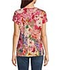 Color:Multi - Image 2 - Frame Relaxed Bamboo Stretch Knit Floral Print Crew Neck Short Dolman Sleeve Tee Shirt