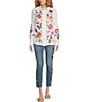 Color:White - Image 3 - Gracey Floral Embroidered Linen Blend Point Collar Long Sleeve Button-Front Shirt