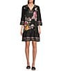 JOHNNY WAS Hailee Placement Floral Print Split V-Neck 3/4 Bell Sleeve Ruffle Hem Shift Dress, Color:Kasumi - Image 1