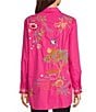 Color:Flamingo Pink - Image 2 - Indalo Embroidered Cotton Point Collar Long Sleeve Button-Front Big Shirt