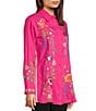 Color:Flamingo Pink - Image 4 - Indalo Embroidered Cotton Point Collar Long Sleeve Button-Front Big Shirt