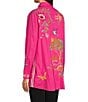 Color:Flamingo Pink - Image 5 - Indalo Embroidered Cotton Point Collar Long Sleeve Button-Front Big Shirt