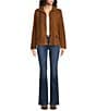 JOHNNY WAS Italian Suede Laser-Cut Diamond Pattern Point Collar Long Sleeve Button-Front Jacket - Image 4