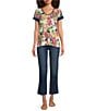 Color:Aldrich Scarf Print - Image 3 - Janie Favorite Aldrich Exotic Floral Print Bamboo Knit Jersey V-Neck Short Sleeve Tee