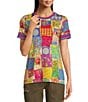 Color:Multi - Image 1 - Janie Favorite Bamboo Knit Patchwork Print Crew Neck Short Sleeve Tee Shirt