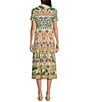 JOHNNY WAS Janie Favorite Mixed Floral Printed Knit Henley Neck Short Sleeve Tiered Midi Dress, Color:Soller - Image 2