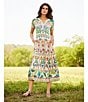 JOHNNY WAS Janie Favorite Mixed Floral Printed Knit Henley Neck Short Sleeve Tiered Midi Dress, Color:Soller - Image 4