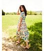 JOHNNY WAS Janie Favorite Mixed Floral Printed Knit Henley Neck Short Sleeve Tiered Midi Dress, Color:Soller - Image 5
