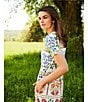 JOHNNY WAS Janie Favorite Mixed Floral Printed Knit Henley Neck Short Sleeve Tiered Midi Dress, Color:Soller - Image 6