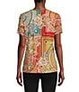 Color:Multi - Image 2 - Janie Favorite Mosaic Tile Patchwork Print Bamboo Knit Jersey V-Neck Short Sleeve Tee
