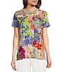 Color:Multi - Image 1 - Janie Favorite Patchwork Print Knit Jersey Crew Neck Short Sleeve Tee