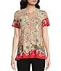 Color:Multi - Image 1 - Janie Favorite Sketched Floral Bamboo Knit Jersey Crew Neck Short Sleeve Swing Tee