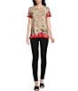 Color:Multi - Image 3 - Janie Favorite Sketched Floral Bamboo Knit Jersey Crew Neck Short Sleeve Swing Tee