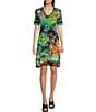Color:Multi - Image 1 - Janie Favorite Tigres Tropical Floral Print Knit Jersey V-Neck Short Sleeve Dress