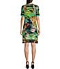 Color:Multi - Image 2 - Janie Favorite Tigres Tropical Floral Print Knit Jersey V-Neck Short Sleeve Dress