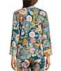 Color:Multi - Image 2 - Janie Favorite Wildbird Floral Print Knit Jersey V-Neck Long Kimono Sleeve Coordinating Tee