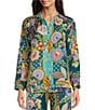 Color:Multi - Image 1 - Kalani Silk Flora & Fauna Print Mandarin Collar Long Sleeve Button-Front Coordinating Blouse