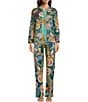 Color:Multi - Image 3 - Kalani Silk Flora & Fauna Print Mandarin Collar Long Sleeve Button-Front Coordinating Blouse