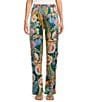 Color:Multi - Image 1 - Kelly Flora & Fauna Print Stretch Silk Pull-On Coordinating Cargo Pants