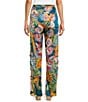 Color:Multi - Image 2 - Kelly Flora & Fauna Print Stretch Silk Pull-On Coordinating Cargo Pants