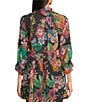 Color:Multi - Image 2 - Lapham Adonia Floral Bouquet Print Point Collar 3/4 Puff Sleeve Button-Front Tunic