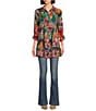 JOHNNY WAS Lapham Adonia Floral Print V-Neck Long Sleeve Tunic, Color:Multi - Image 3