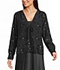 JOHNNY WAS Lesley Sequin Embellished Textured Woven Long Sleeve Tie-Front Jacket - Image 1