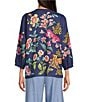 JOHNNY WAS Linen Floral Embroidered Split V-Neck 3/4 Sleeve Blouse - Image 2