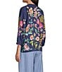 JOHNNY WAS Linen Floral Embroidered Split V-Neck 3/4 Sleeve Blouse - Image 4