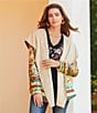 Color:Black - Image 4 - Lissa Embroidered Floral Print Cotton Knit Jersey V-Neck Short Flutter Sleeve Tee Shirt