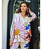 Color:Endless Sunshine - Image 5 - Mariella Silk Blend Graphic Summer Print Johnny Collar Long Sleeve Coordinating Blouse
