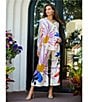 Color:Endless Sunshine - Image 6 - Mariella Silk Blend Graphic Summer Print Johnny Collar Long Sleeve Coordinating Blouse
