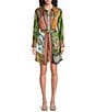 JOHNNY WAS Maxima Placement Patchwork Print Long Sleeve Tie-Waist Mini Shirt Dress - Image 1