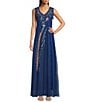 Color:Blue Dream - Image 1 - Mazzy Embroidered Mesh V-Neck Sleeveless A-Line Maxi Dress