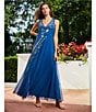 Color:Blue Dream - Image 4 - Mazzy Embroidered Mesh V-Neck Sleeveless A-Line Maxi Dress