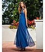 Color:Blue Dream - Image 5 - Mazzy Embroidered Mesh V-Neck Sleeveless A-Line Maxi Dress